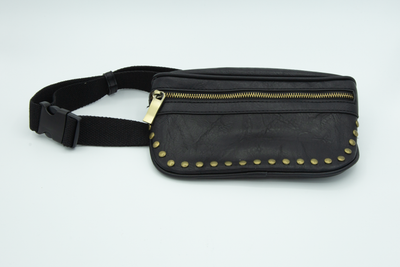 Black Studded Belt Bag with Zip