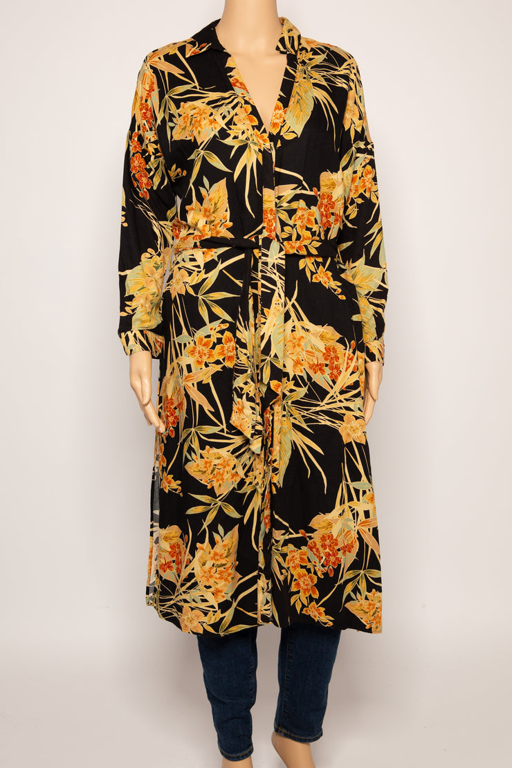 Zara Floral Leaf Tropical Printed Long Tunic Shirt Dress Black Mustard The Photo Fashionista Zara Floral Leaf Tropical Printed Long Tunic Shirt Dress Black Mustard The Photo Fashionista