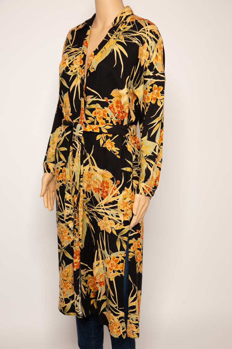 Zara Floral Leaf Tropical Printed Long Tunic Shirt Dress Black Mustard The Photo Fashionista Zara Floral Leaf Tropical Printed Long Tunic Shirt Dress Black Mustard The Photo Fashionista