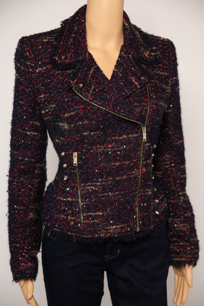 Zara Trafaluc Multicolored Tweed Moto Jacket Size L