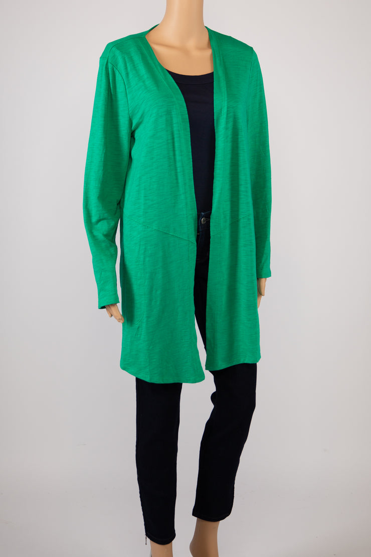 Chico's Vivid Green Cotton Slub Open Cardigan Size 8-10 (M) (Chico's Size 1)