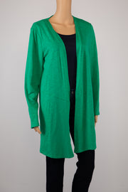 Chico's Vivid Green Cotton Slub Open Cardigan Size 8-10 (M) (Chico's Size 1)