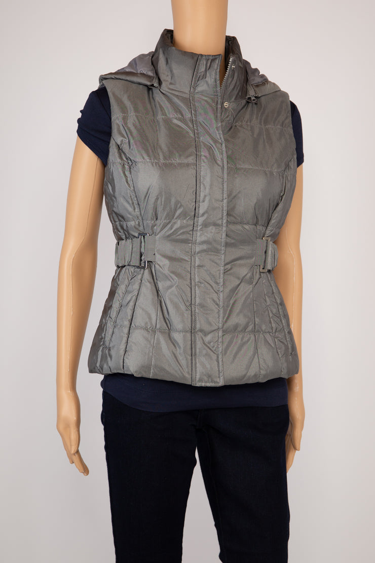 New York & Company Gray Puffy Hooded Vest Size XS