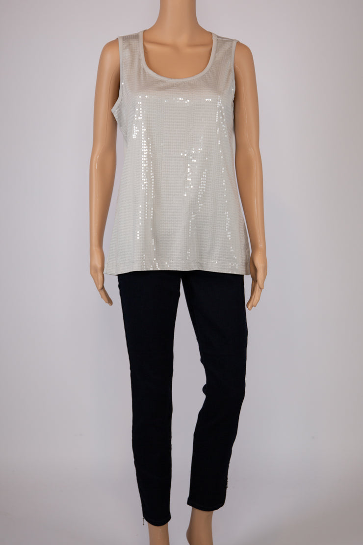 Chico's Gray/Beige Sequin Tank Top Size 8-10 (M) (Chico's Size 1)