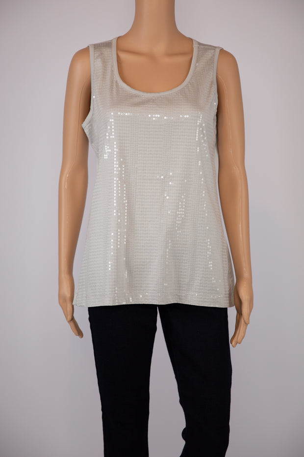 Chico's Gray/Beige Sequin Tank Top Size 8-10 (M) (Chico's Size 1)