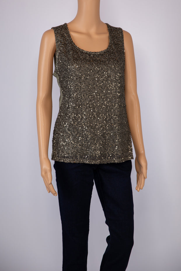 Chico's Scattered Fatigue (Olive Green) Sequin Tank Top Size 8-10 (M) (Chico's Size 1)