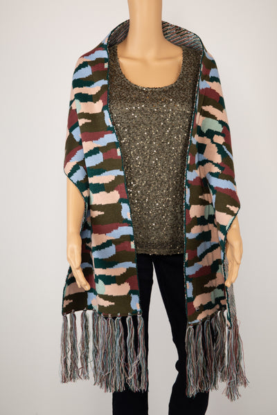 Express Multi Camo Knit Oversized Fringe Scarf