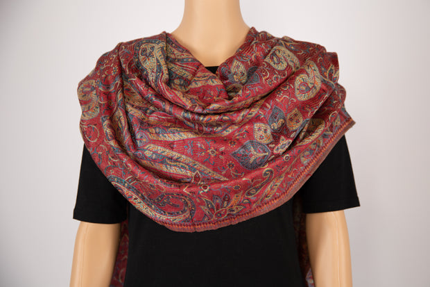 Brick Red Paisley Print Cashmere Scarf