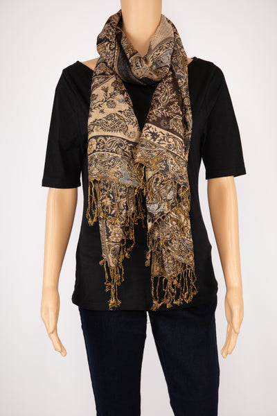 Beige/Brown Multicolored Paisley Print Scarf