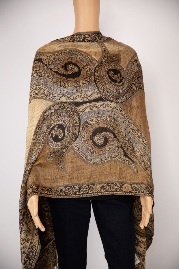 Beige/Brown Multicolored Paisley Print Scarf