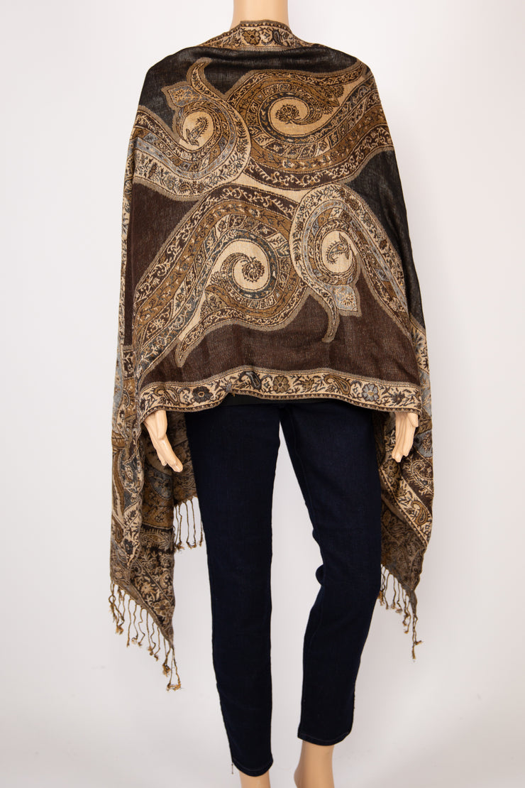 Beige/Brown Multicolored Paisley Print Scarf