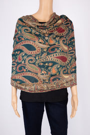 Light Yellow/Green/Maroon Paisley Cashmere Scarf