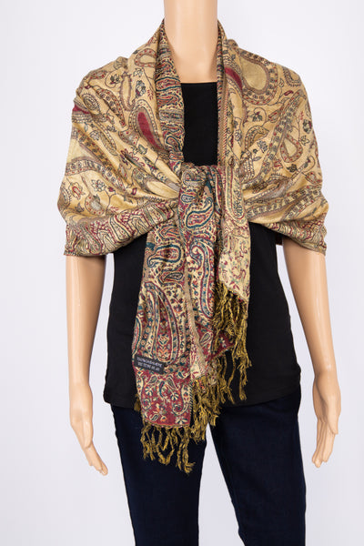 Light Yellow/Green/Maroon Paisley Cashmere Scarf