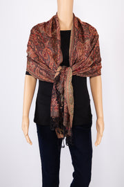 Maroon Paisley Print Cashmere Scarf