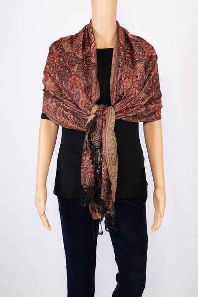 Maroon Paisley Print Cashmere Scarf