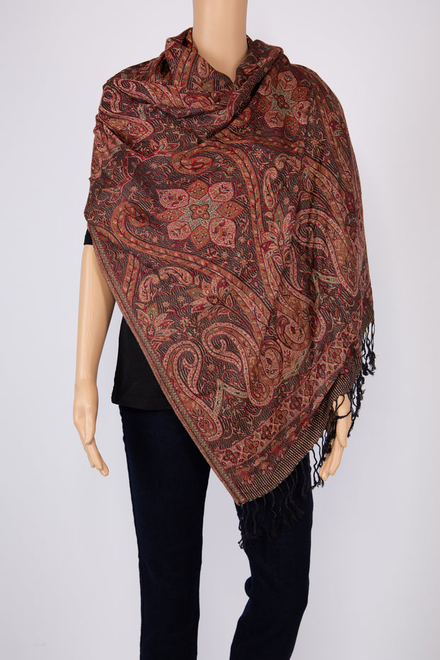 Maroon Paisley Print Cashmere Scarf