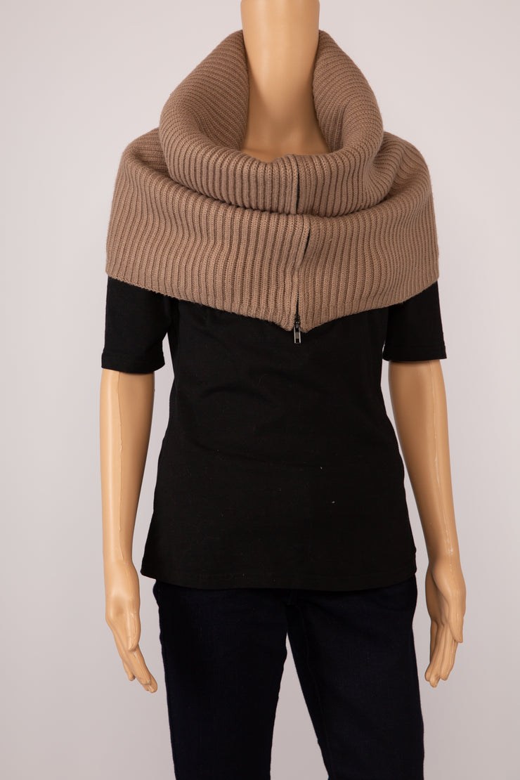 BCBGMAXAZRIA Cowl Neck Nico Zippered Scarf Taupe The Photo