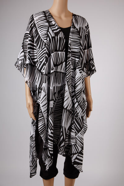 Chico's Black/White Multi Fronds Kaftan One Size