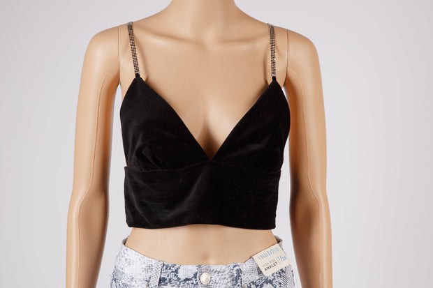 Zara Black Cropped Velvet Top Size M