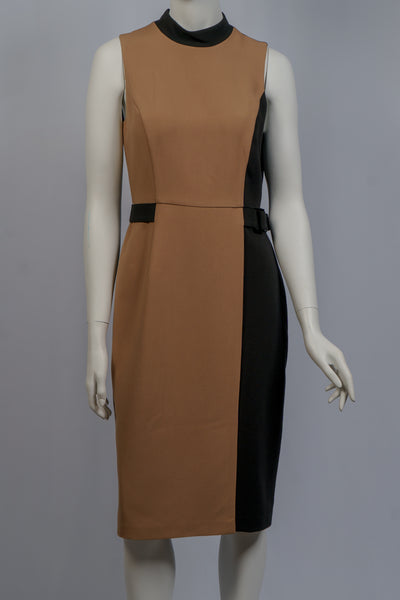 White House Black Market Black/Tan Sleeveless Dress With Faux Waist Belt Size 4