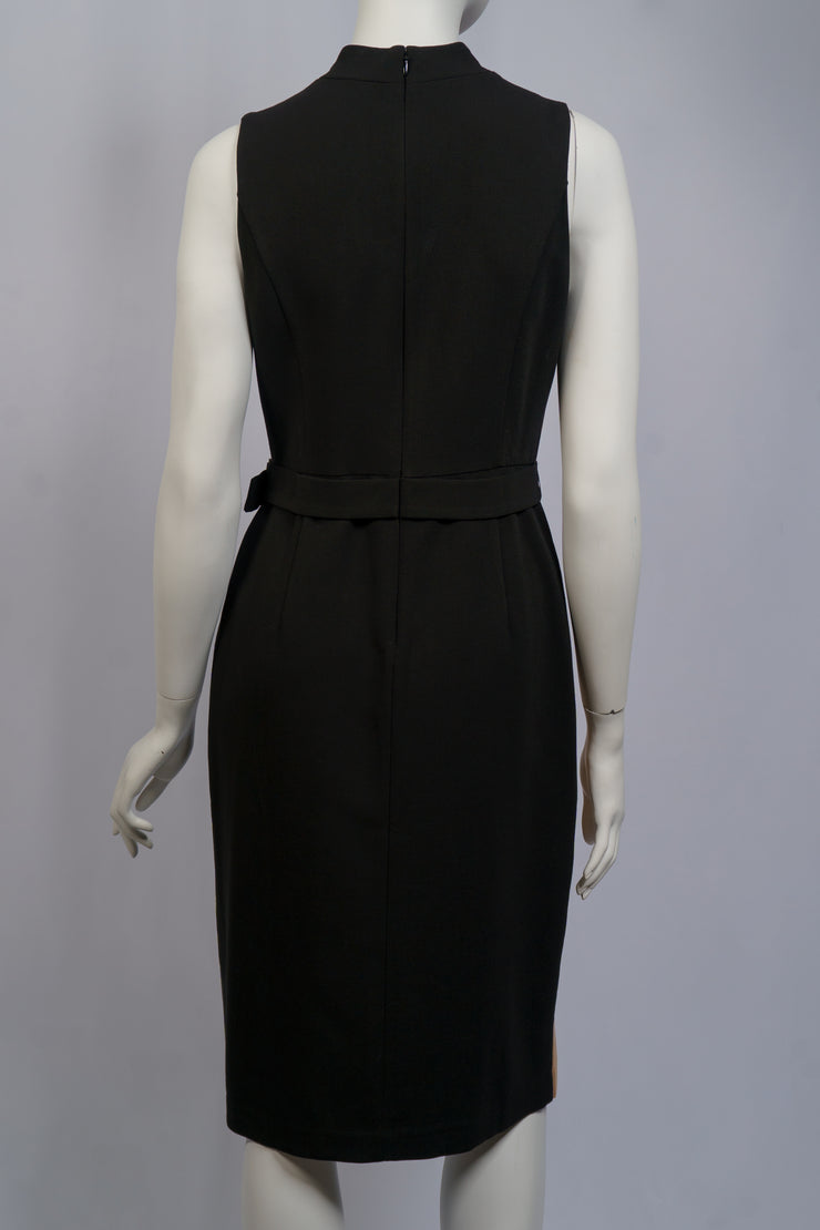 White House Black Market Black/Tan Sleeveless Dress With Faux Waist Belt Size 4