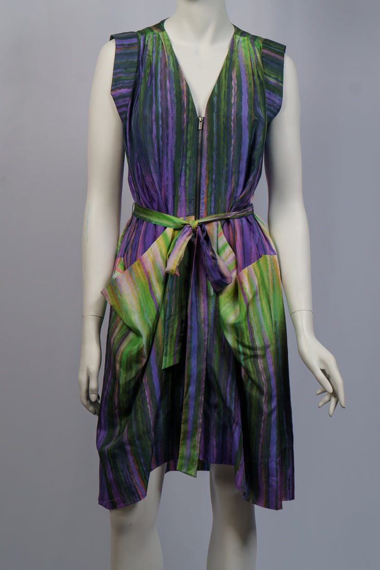 BCBGMAXAZRIA Rainbow Multi Dress With Waist Tie Belt Size XXS