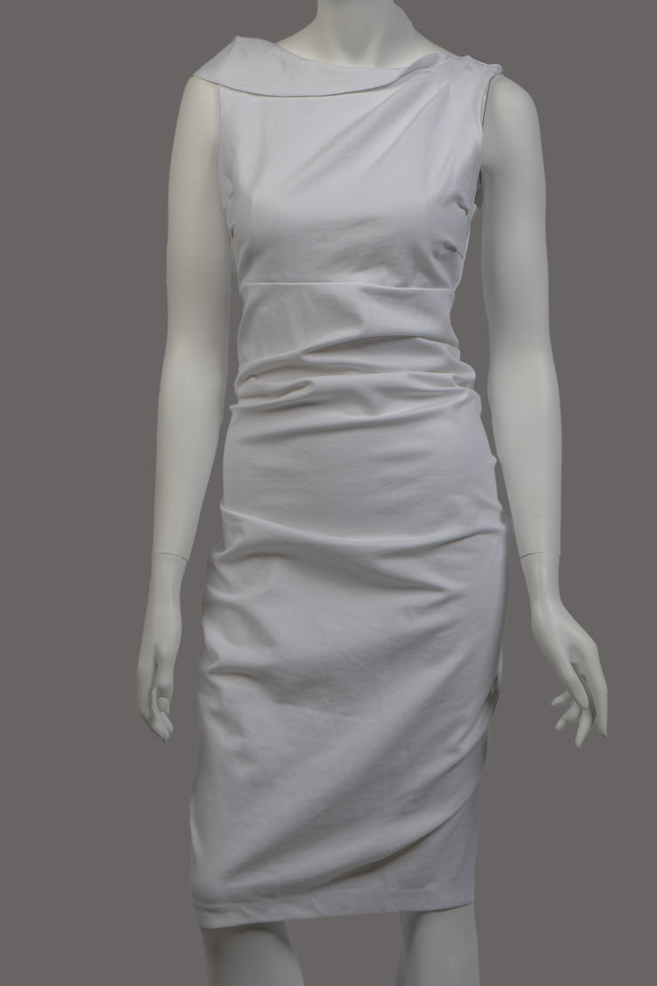 New York & Company Gabrielle Union White Pencil Dress With Ruching Bodice Size S