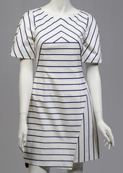 Karen Millen White/Navy Striped Short Sleeve Dress Size 4