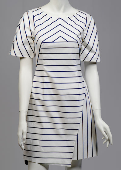 Karen Millen White/Navy Striped Short Sleeve Dress Size 4