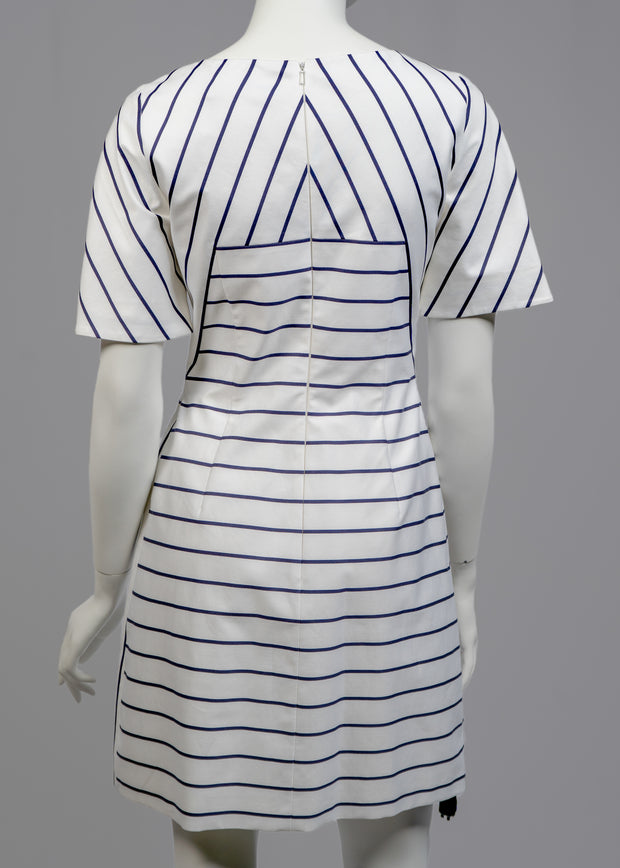 Karen Millen White/Navy Striped Short Sleeve Dress Size 4