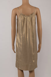 Diane von Furstenberg Metallic Gold Shift Dress With Front Tie Size 2