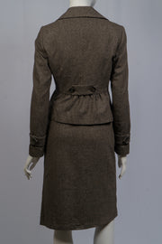 United Colors of Benetton Brown Tweed Gathered Jacket Skirt Suit Size 40 EU (Approx. Size 2 US)