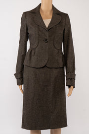 United Colors of Benetton Brown Tweed Gathered Jacket Skirt Suit Size 40 EU (Approx. Size 2 US)