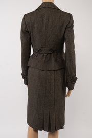 United Colors of Benetton Brown Tweed Gathered Jacket Skirt Suit Size 40 EU (Approx. Size 2 US)