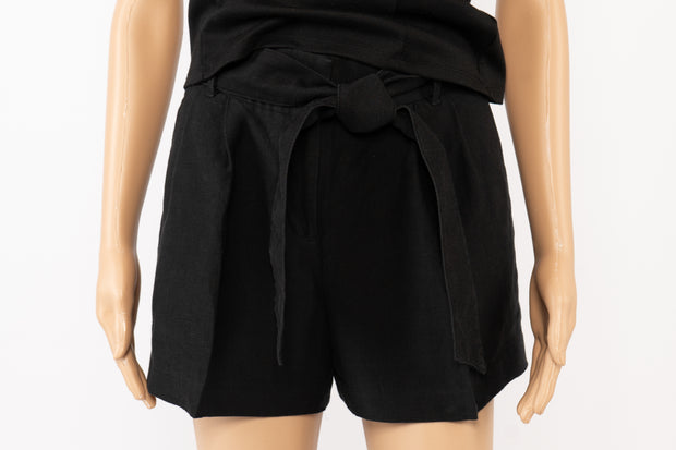 Ann Taylor Black Linen Shorts With Waist Tie Belt Size 0