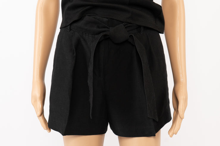 Ann Taylor Black Linen Shorts With Waist Tie Belt Size 0