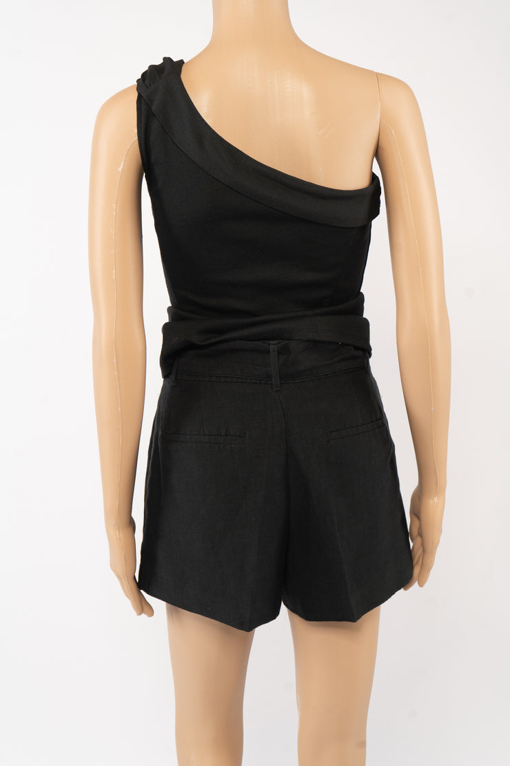 Ann Taylor Black Linen Shorts With Waist Tie Belt Size 0