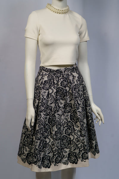 White House Black Market Black Multi Lace Flared Skirt Size 0