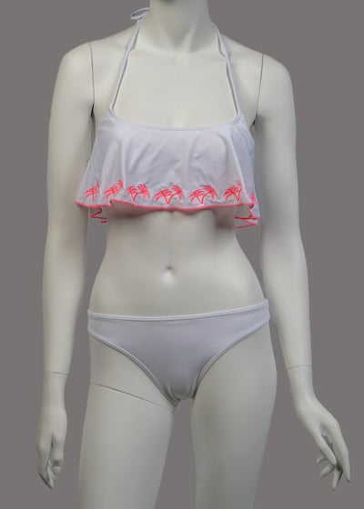 Topshop White/Neon Pink Bikini Set With Neon Embroidered Palm Trees Size 4