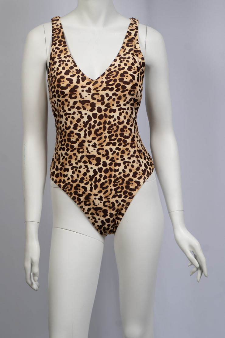 uncommon|sense Leopard Bathing Suit With Criss Cross Back Size M