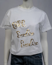 Ganni White/Gold Oh LA LA Tee Size S