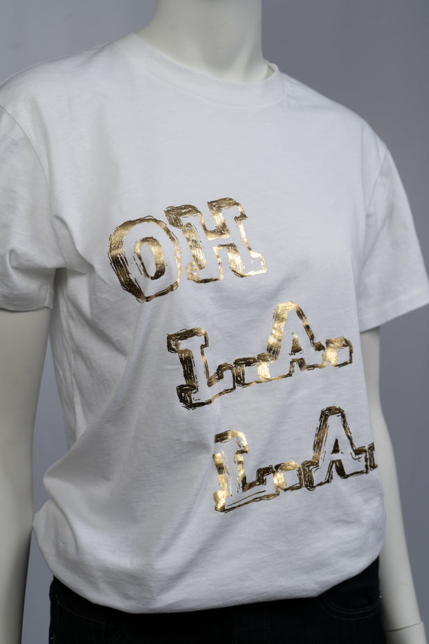 Ganni White/Gold Oh LA LA Tee Size S