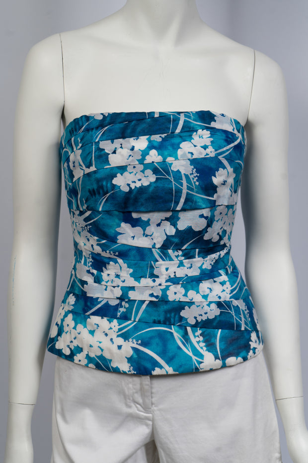 White House Black Market Blue Floral Corset Bustier Size 0