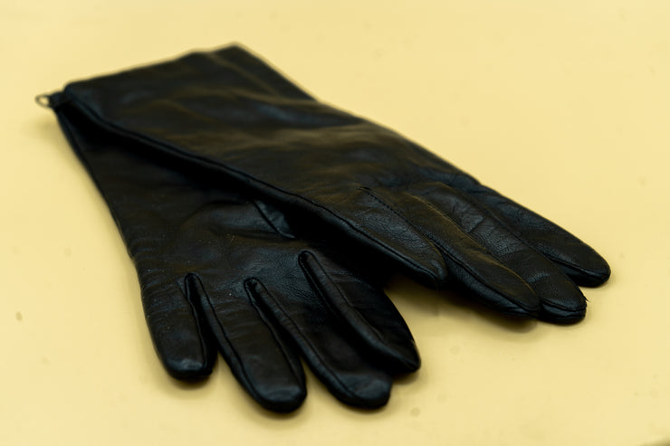 Lord & Taylor Black Lined Leather Gloves Size 7 1/2