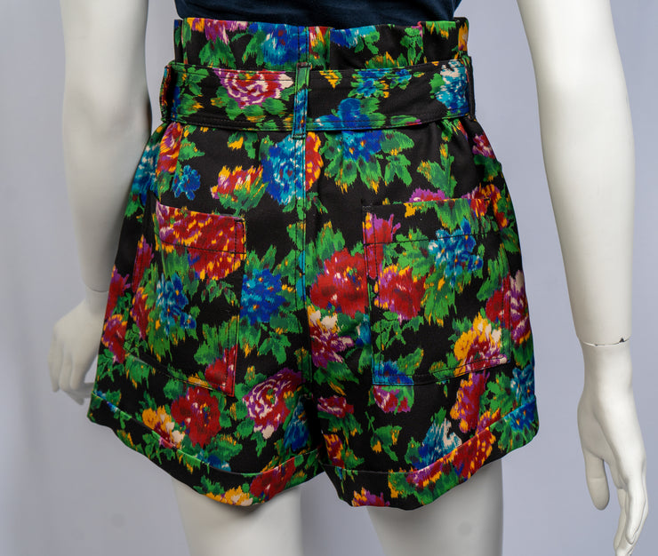 Zara Black Multi Floral Print Shorts Size XS