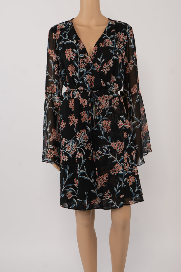 Cynthia Steefe Black Floral Wrap Dress Size 12