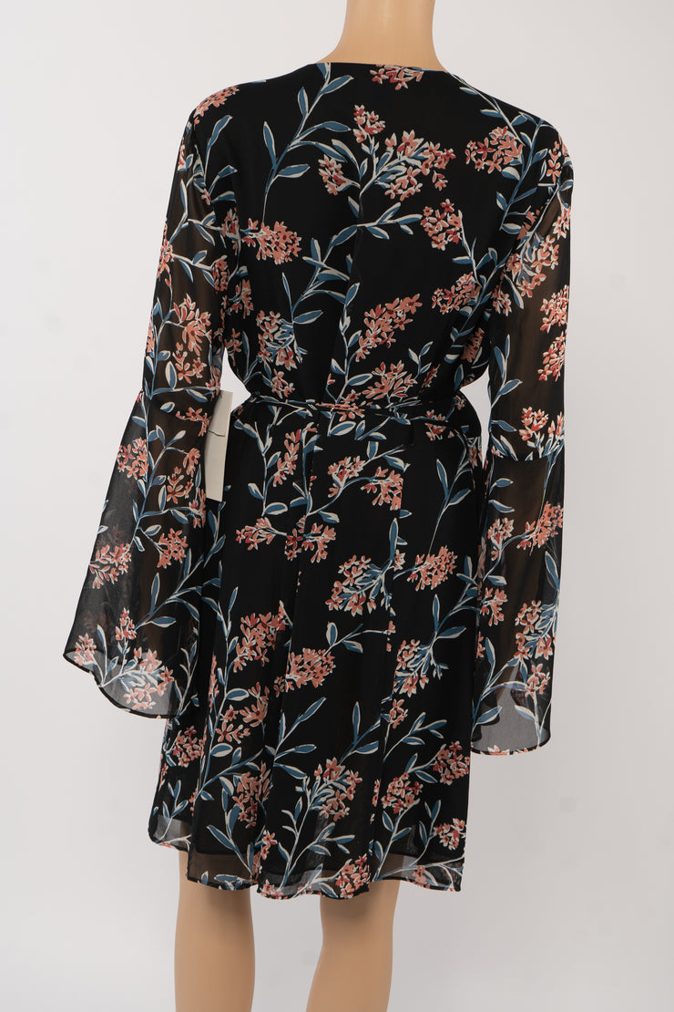 Cynthia Steefe Black Floral Wrap Dress Size 12