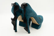 Nicholas Kirkwood Teal Suede Ruffle Platform Pumps Size 38.5