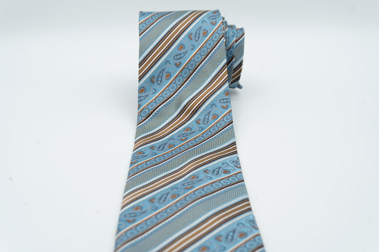 Daniel De Fasson Studio Blue Paisley Striped Men's Tie