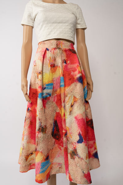 Chicwish Floral Watercolor Embossed A-Line Midi Skirt Size S